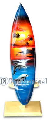 Wooden Surfboard Airbrused, Handcarved From Pinus Wood 