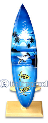 Wooden Surfboard Airbrused, Handcarved From Pinus Wood