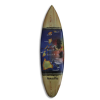Wooden Surfboard Airbrused, Handcarved From Pinus Wood 
