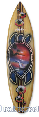 Wooden Surfboard Airbrused, Handcarved From Pinus Wood 