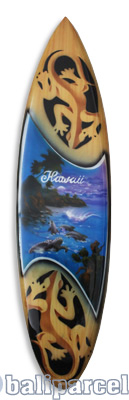 Wooden Surfboard Airbrused, Handcarved From Pinus Wood 