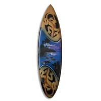 Wooden Surfboard Airbrused, Handcarved From Pinus Wood 