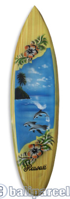 Wooden Surfboard Airbrused, Handcarved From Pinus Wood 