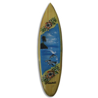 Wooden Surfboard Airbrused, Handcarved From Pinus Wood 
