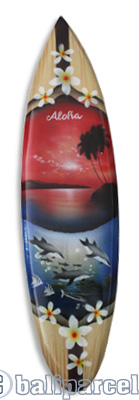 Wooden Surfboard Airbrused, Handcarved From Pinus Wood 