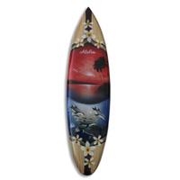 Wooden Surfboard Airbrused, Handcarved From Pinus Wood 