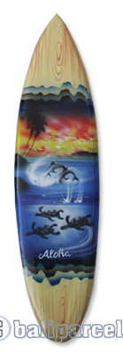 Wooden Surfboard Airbrused, Handcarved From Pinus Wood 