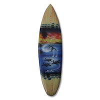 Wooden Surfboard Airbrused, Handcarved From Pinus Wood 