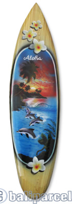 Wooden Surfboard Airbrused, Handcarved From Pinus Wood 