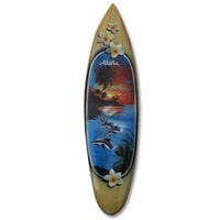 Wooden Surfboard Airbrused, Handcarved From Pinus Wood 