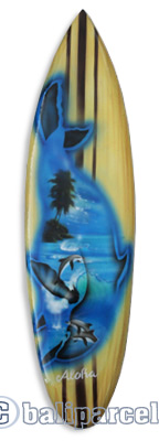 Wooden Surfboard Airbrused, Handcarved From Pinus Wood 