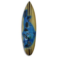 Wooden Surfboard Airbrused, Handcarved From Pinus Wood 