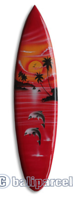 Wooden Surfboard Airbrused, Handcarved From Pinus Wood 