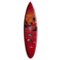 Wooden Surfboard Airbrused, Handcarved From Pinus Wood 
