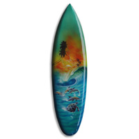 Wooden Surfboard Airbrused, Handcarved From Pinus Wood 