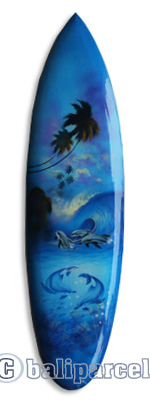 Wooden Surfboard Airbrused, Handcarved From Pinus Wood