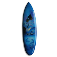 Wooden Surfboard Airbrused, Handcarved From Pinus Wood