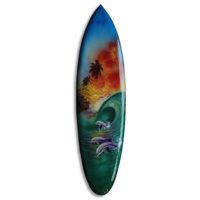 Wooden Surfboard Airbrused, Handcarved From Pinus Wood 