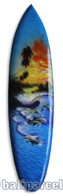 Wooden Surfboard Airbrused, Handcarved From Pinus Wood