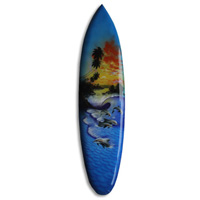 Wooden Surfboard Airbrused, Handcarved From Pinus Wood