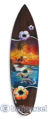Wooden Surfboard Airbrused, Handcarved From Pinus Wood 