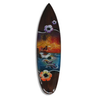 Wooden Surfboard Airbrused, Handcarved From Pinus Wood 