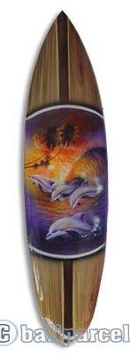Wooden Surfboard Airbrused, Handcarved From Pinus Wood 