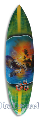 Wooden Surfboard Airbrused, Handcarved From Pinus Wood 