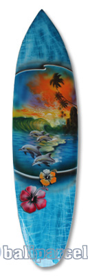 Wooden Surfboard Airbrused, Handcarved From Pinus Wood 