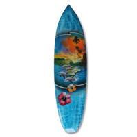 Wooden Surfboard Airbrused, Handcarved From Pinus Wood 