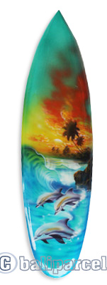Wooden Surfboard Airbrused, Handcarved From Pinus Wood 