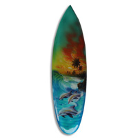 Wooden Surfboard Airbrused, Handcarved From Pinus Wood 