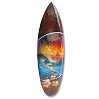 Wooden Surfboard Airbrused, Handcarved From Pinus Wood 