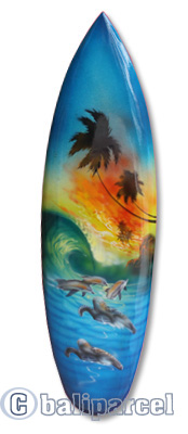 Wooden Surfboard Airbrused, Handcarved From Pinus Wood