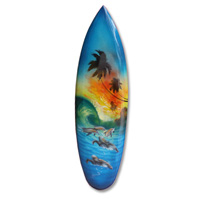 Wooden Surfboard Airbrused, Handcarved From Pinus Wood