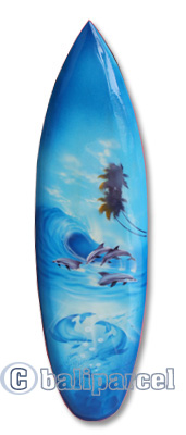 Wooden Surfboard Airbrused, Handcarved From Pinus Wood 