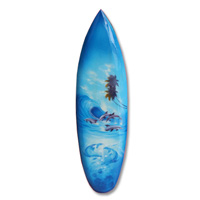 Wooden Surfboard Airbrused, Handcarved From Pinus Wood 