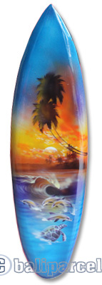 Wooden Surfboard Airbrused, Handcarved From Pinus Wood 