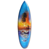 Wooden Surfboard Airbrused, Handcarved From Pinus Wood 