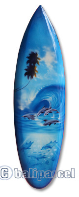 Wooden Surfboard Airbrused, Handcarved From Pinus Wood 