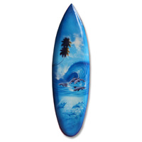 Wooden Surfboard Airbrused, Handcarved From Pinus Wood 