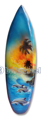 Wooden Surfboard Airbrused, Handcarved From Pinus Wood 