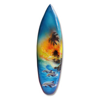Wooden Surfboard Airbrused, Handcarved From Pinus Wood 