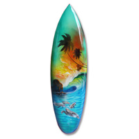 Wooden Surfboard Airbrused, Handcarved From Pinus Wood 