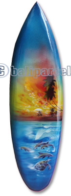 Wooden Surfboard Airbrused, Handcarved From Pinus Wood 