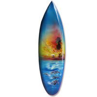Wooden Surfboard Airbrused, Handcarved From Pinus Wood 