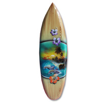 Wooden Surfboard Airbrused, Handcarved From Pinus Wood