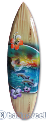 Wooden Surfboard Airbrused, Handcarved From Pinus Wood 