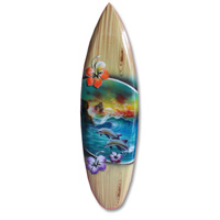 Wooden Surfboard Airbrused, Handcarved From Pinus Wood 