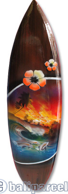 Wooden Surfboard Airbrused, Handcarved From Pinus Wood 